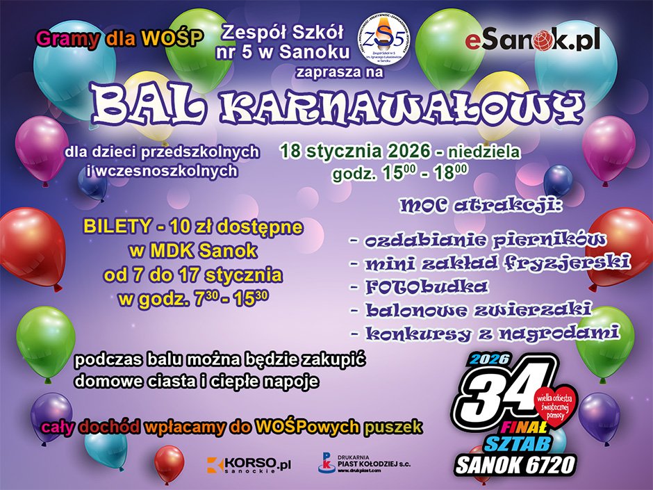 Bal karnawałowy - plakat z ogłoszeniem.