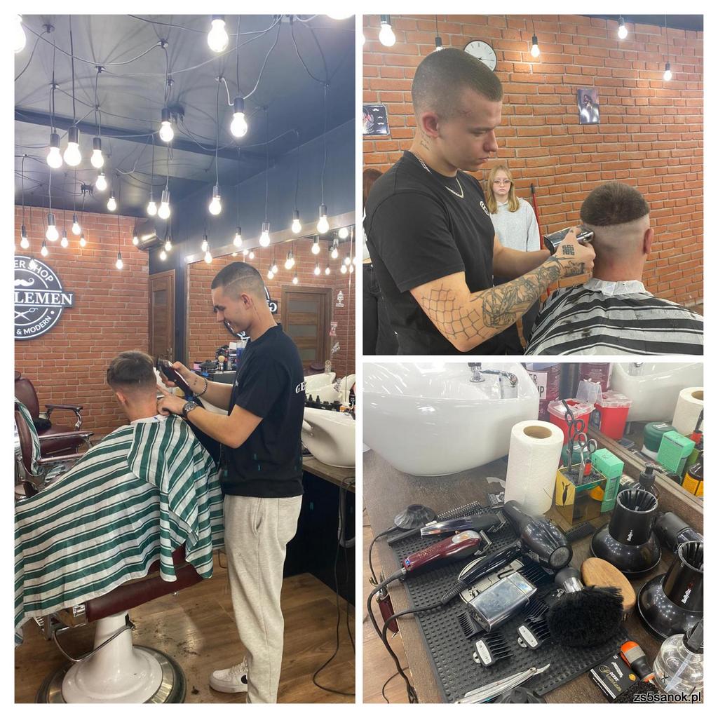 kolaż - Barber w czasie pracy